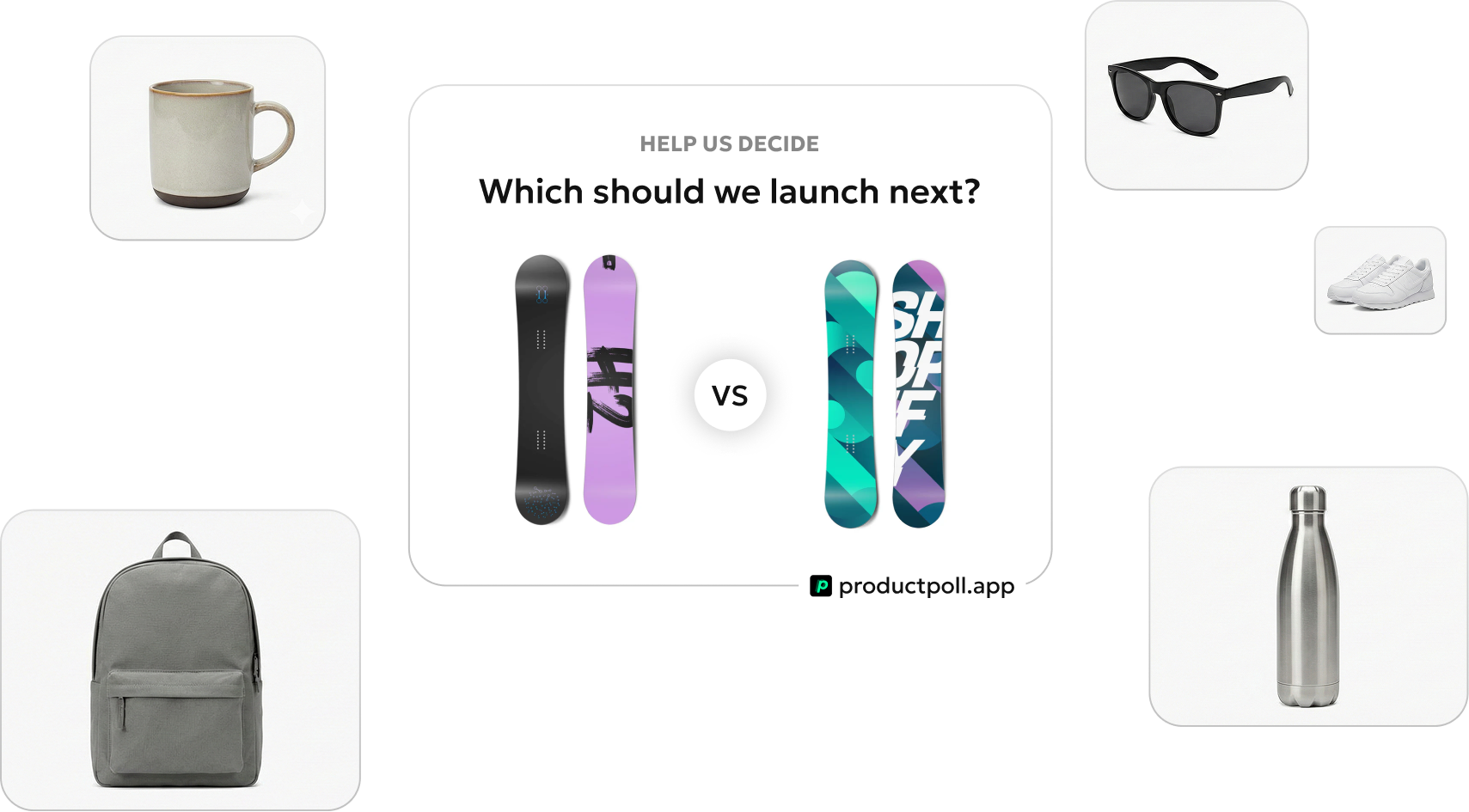 E-commerce product categories ideal for A/B testing: fashion apparel, sports gear, home goods, and custom print-on-demand items shown on ProductPoll