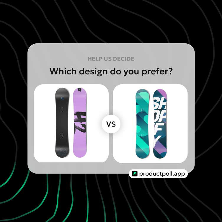 ProductPoll A/B test creation interface showing how to upload two product design mockups for customer voting on Shopify